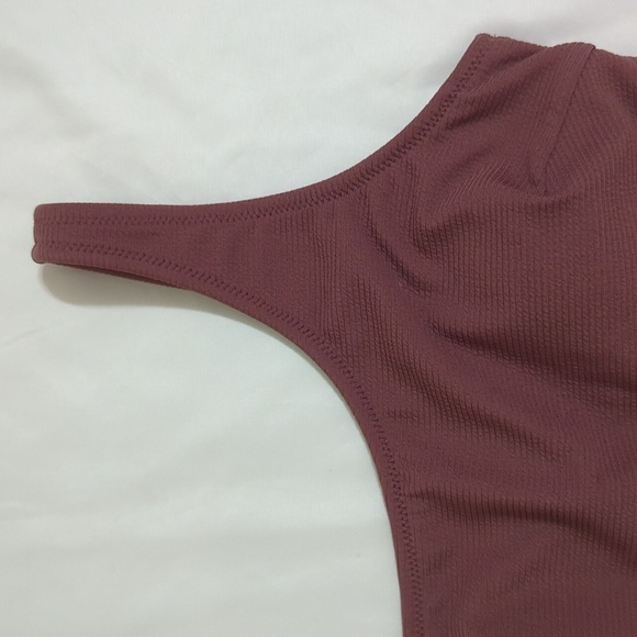 Cupshe One Piece Ribbed Cut Out Side One Shoulder Swimsuit, Color Coffee Size S - Picture 8 of 16